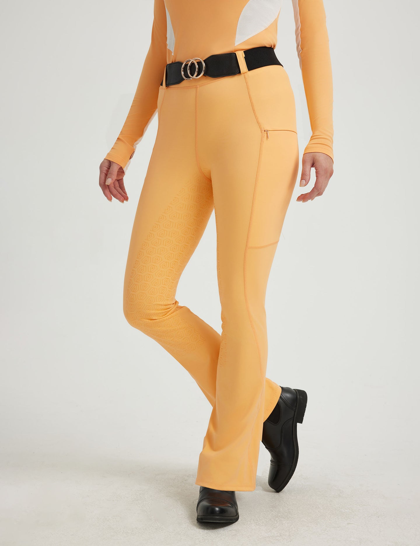 Pantalones de montar acampanados con corte acampanado y bolsillos con cremallera para mujer