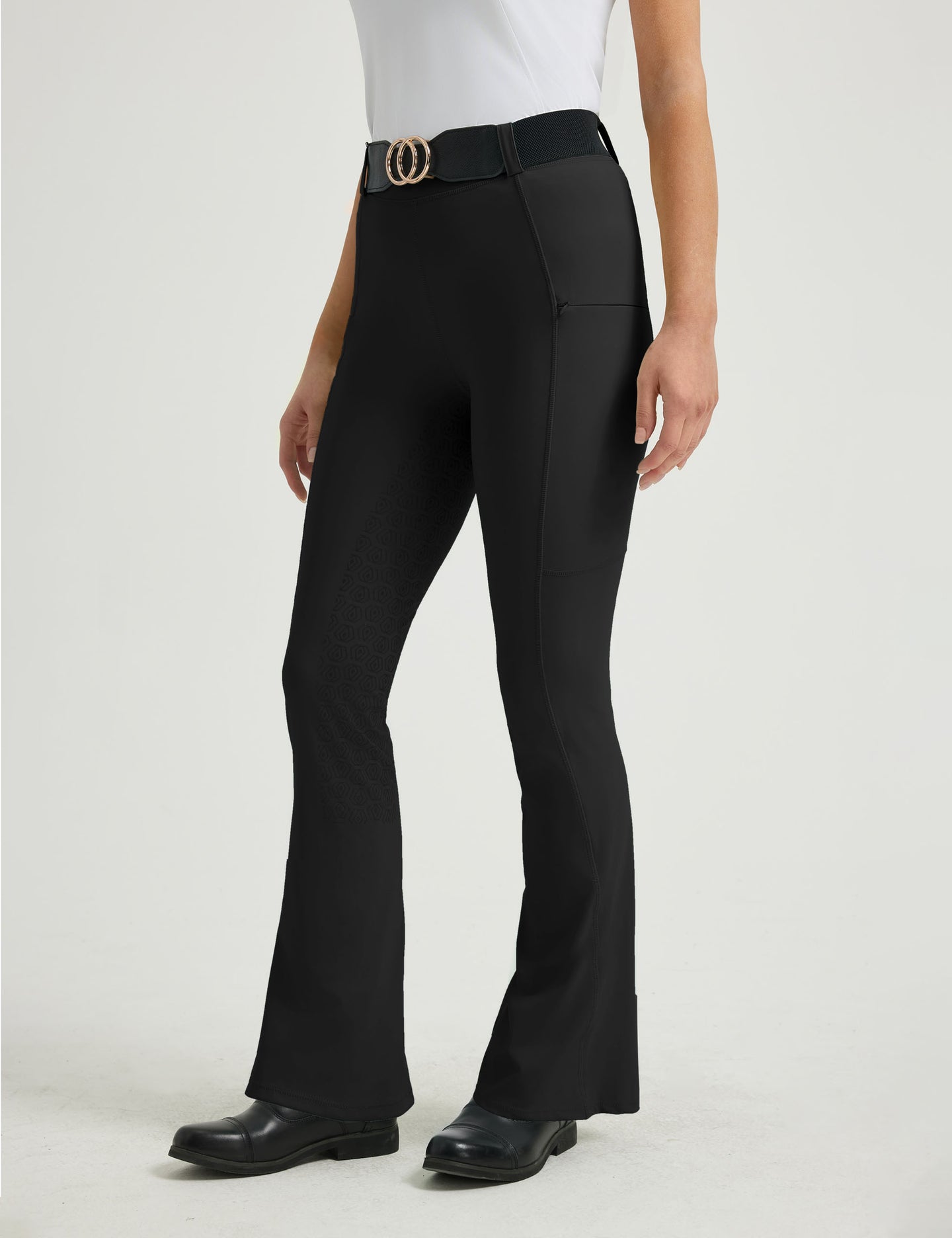 Pantalones de montar acampanados con corte acampanado y bolsillos con cremallera para mujer