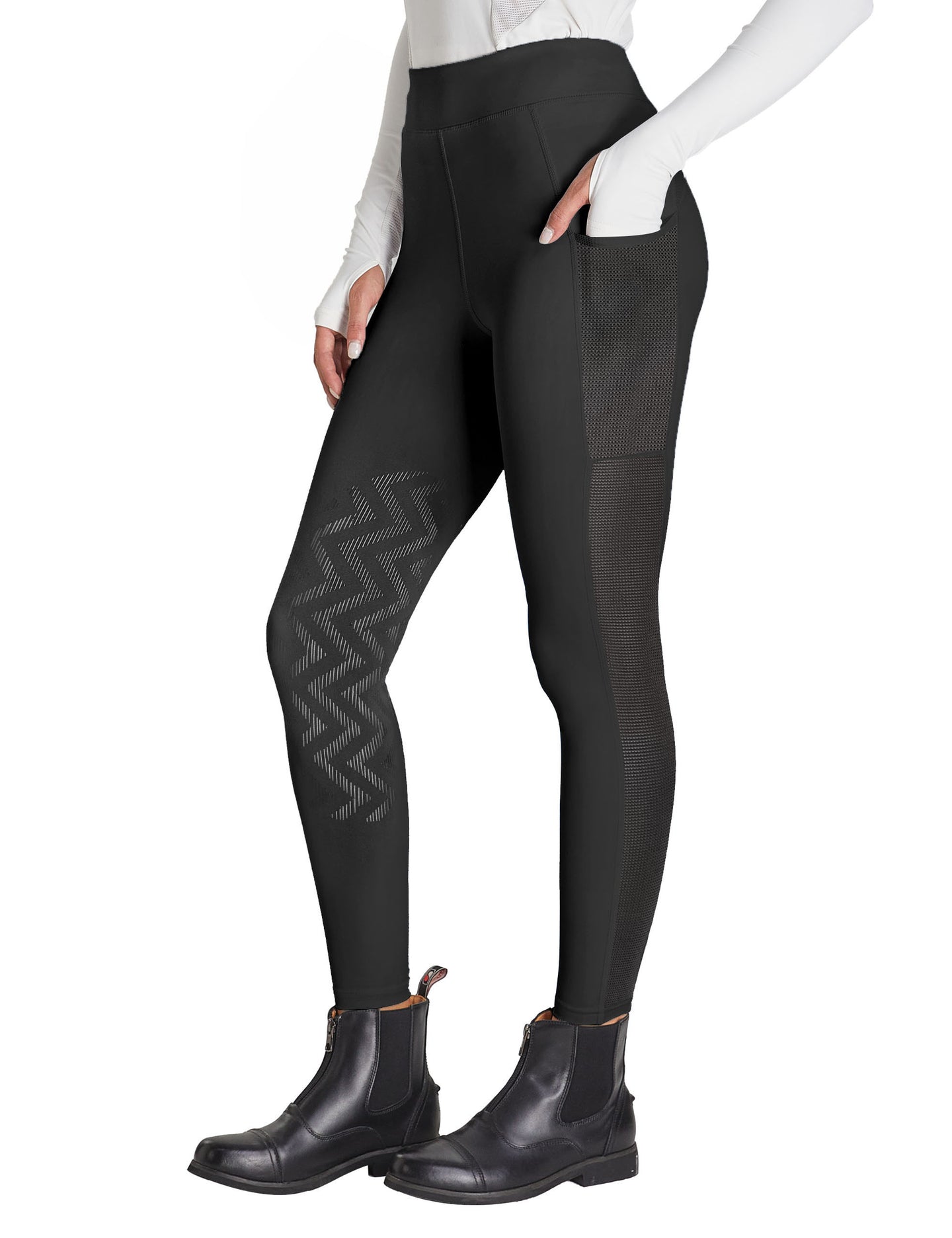 Pantalones de mujer con parche de rodilla y malla