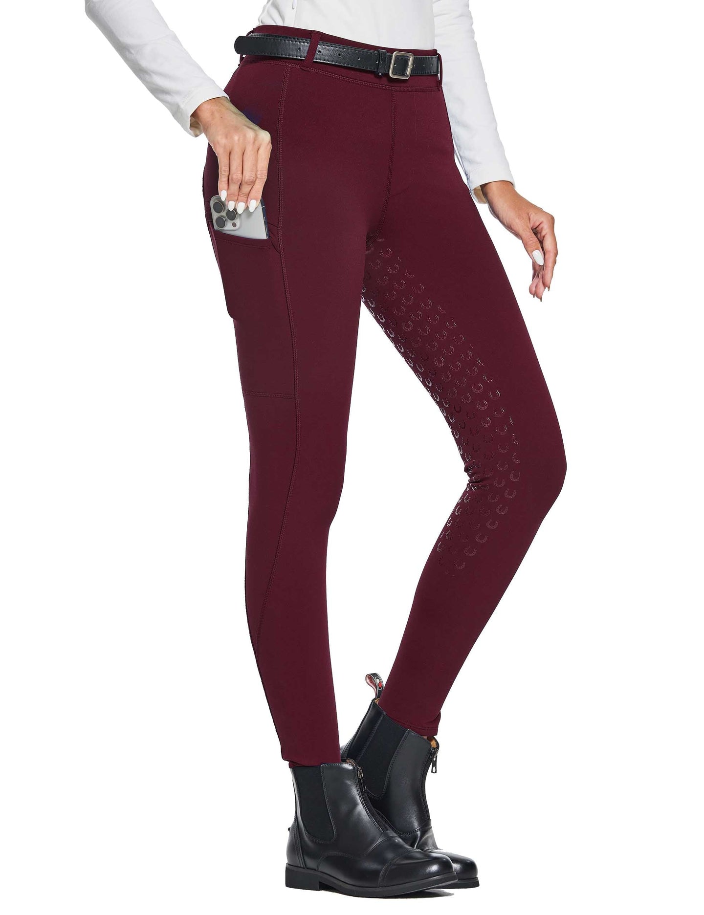 Pantalones de equitación de invierno para mujer con bolsillos con cremallera, medias de equitación con forro polar, pantalones ecuestres