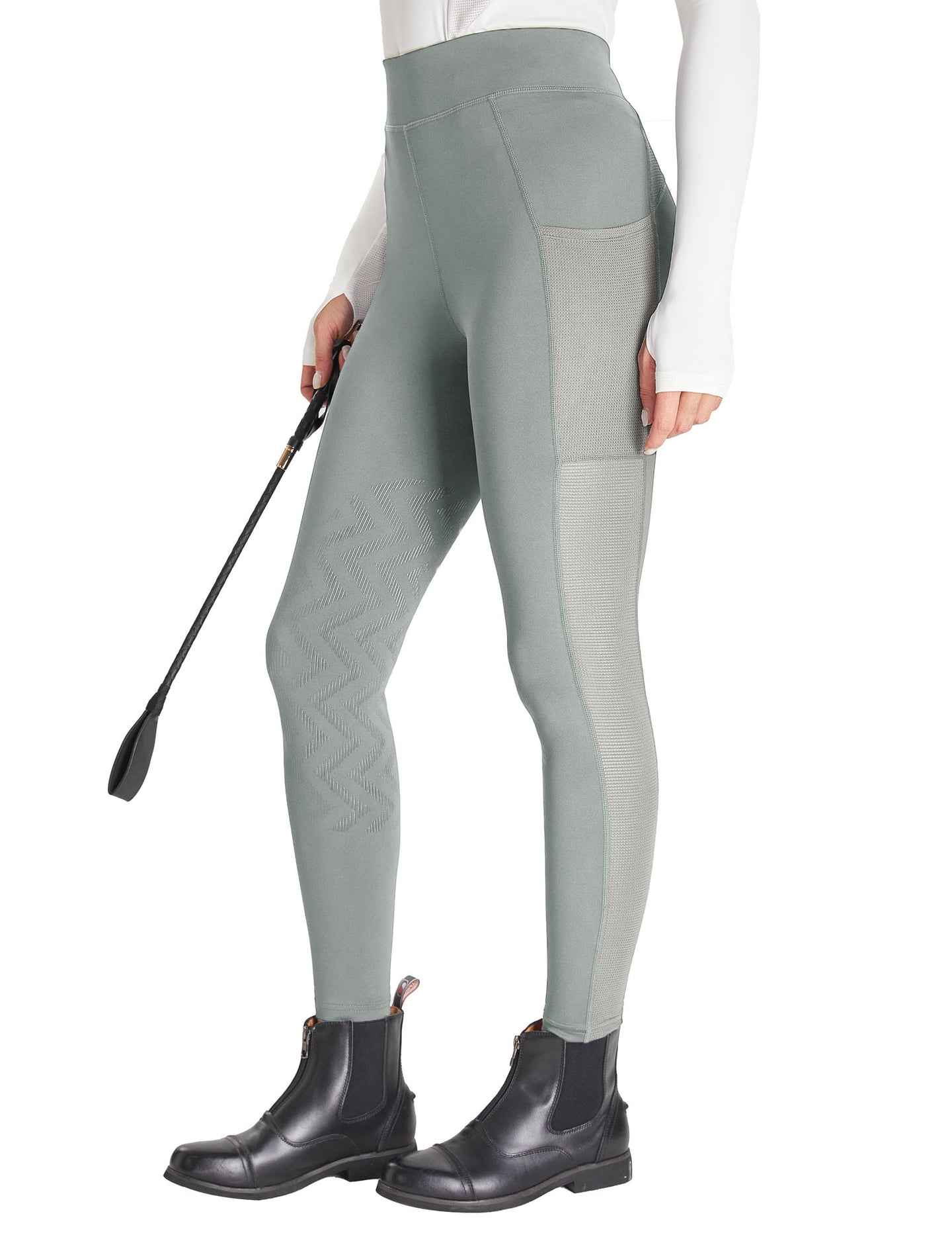 Pantalones de mujer con parche de rodilla y malla