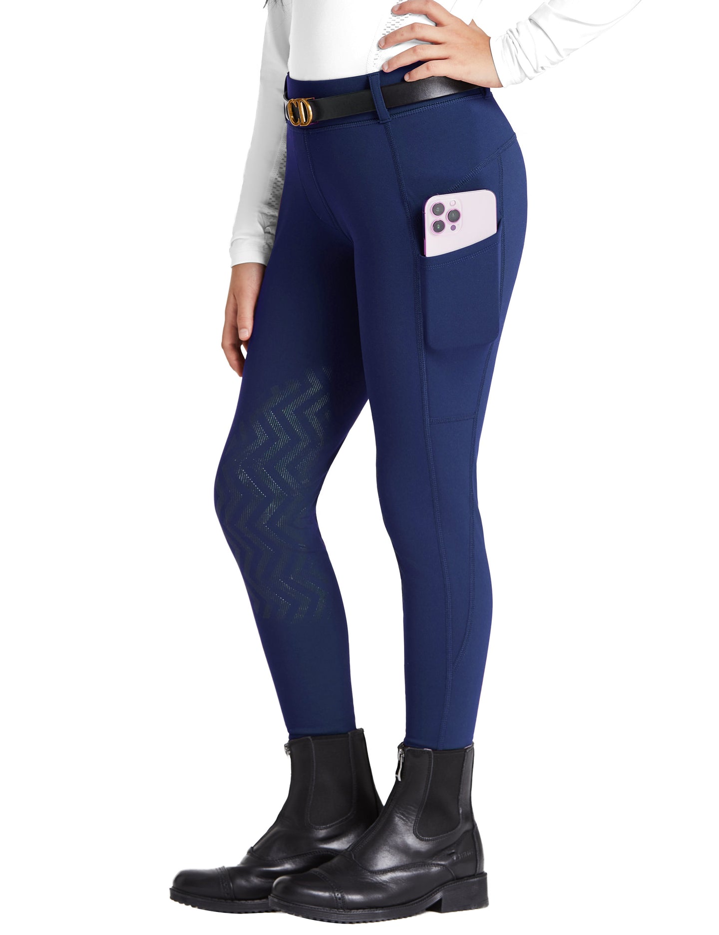 Pantalones de montar con parche en la rodilla para niñas con forro polar