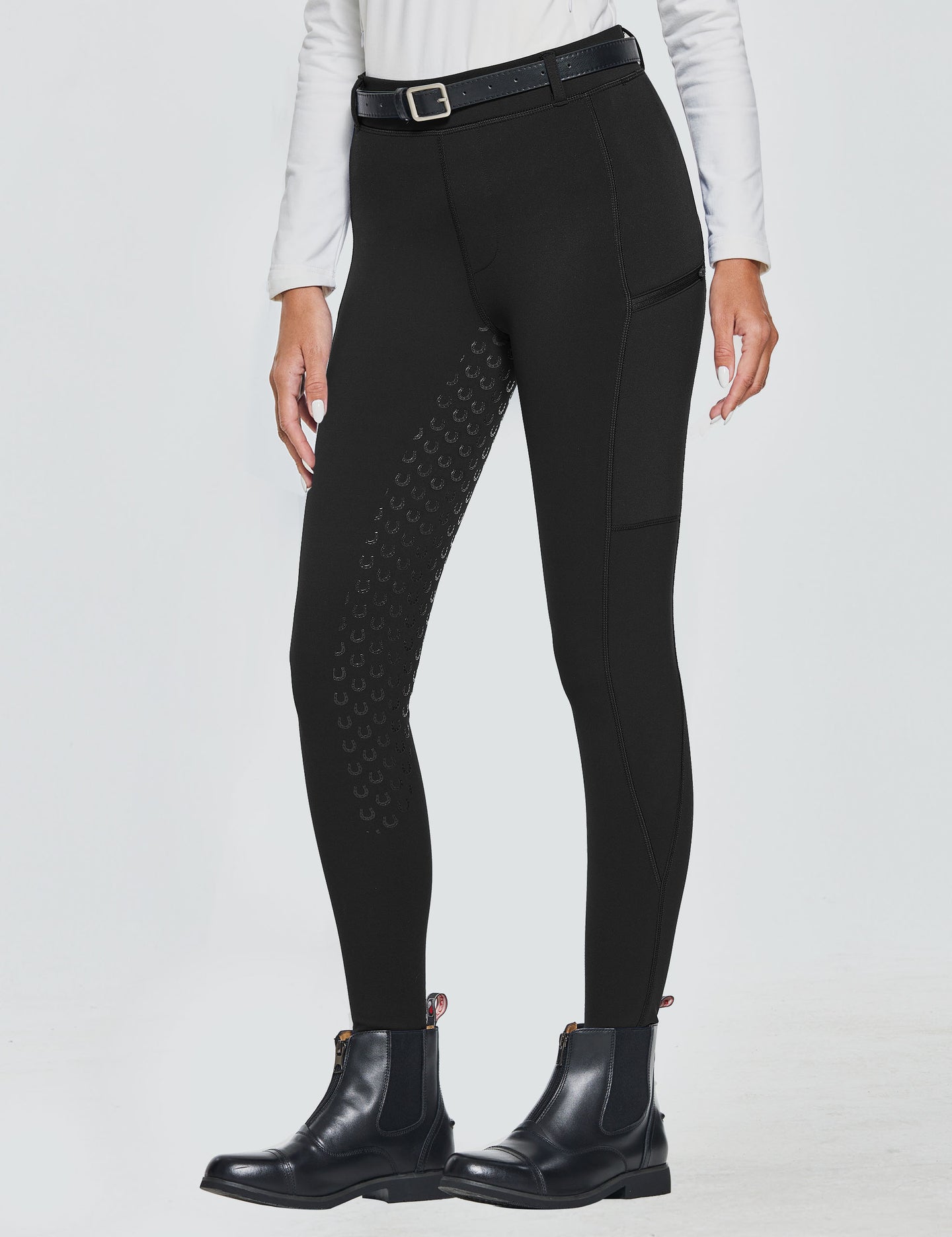 Pantalones de equitación de invierno para mujer con bolsillos con cremallera, medias de equitación con forro polar, pantalones ecuestres