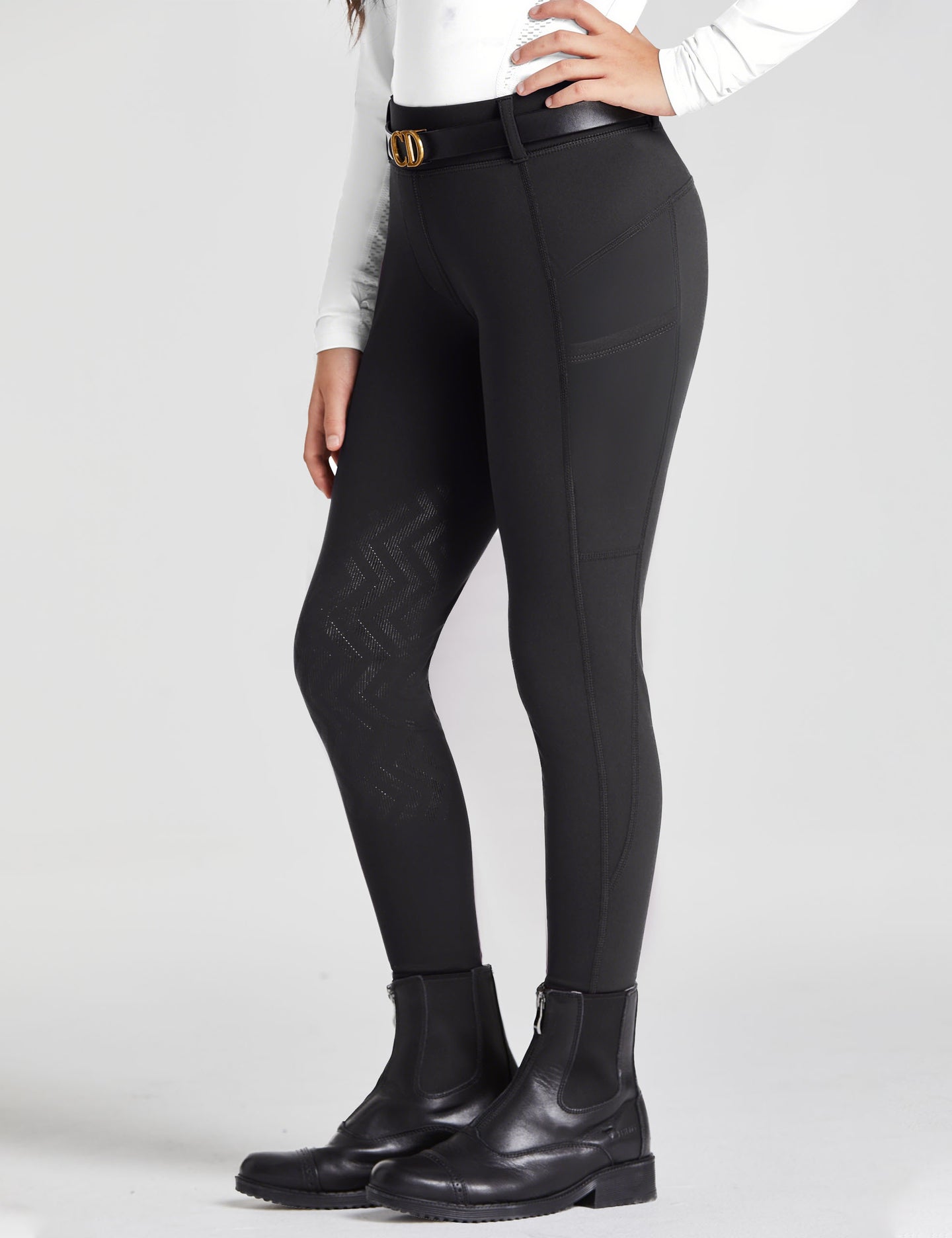 Pantalones de montar con parche en la rodilla para niñas con forro polar
