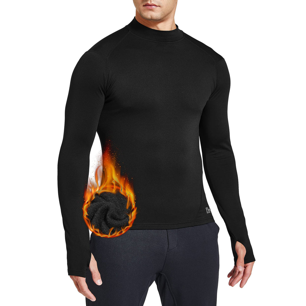 Men's Thermal Fleece Lined Long Sleeve Running Athletic Shirt with Thumbholes