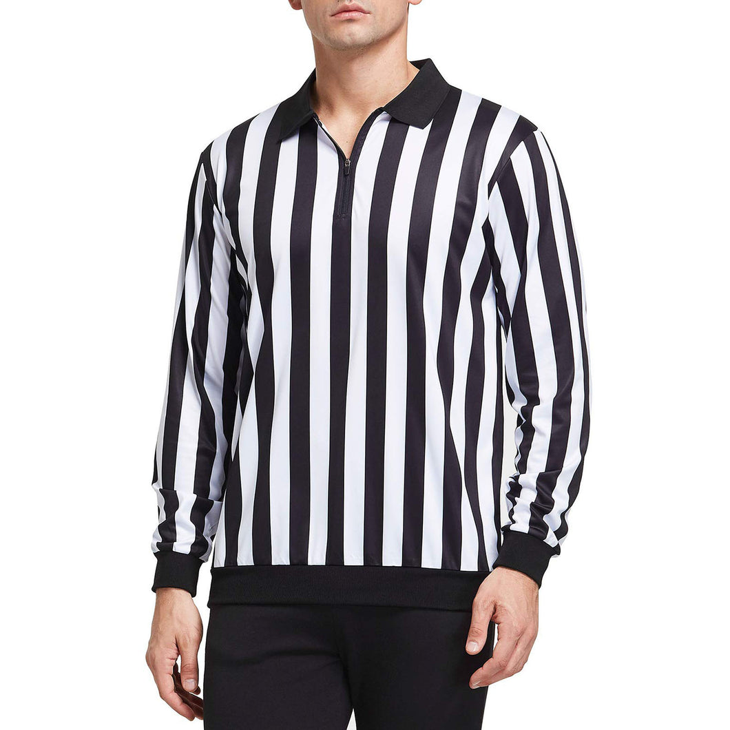 Men's Official Referee Shirt Zipper Collared Umpire Jersey Costume Pro Ref Uniform