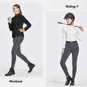Women's Thermal Running Pullover 1/4 Zip Horse Riding Shirts Long Sleeve with Zipper Pockets