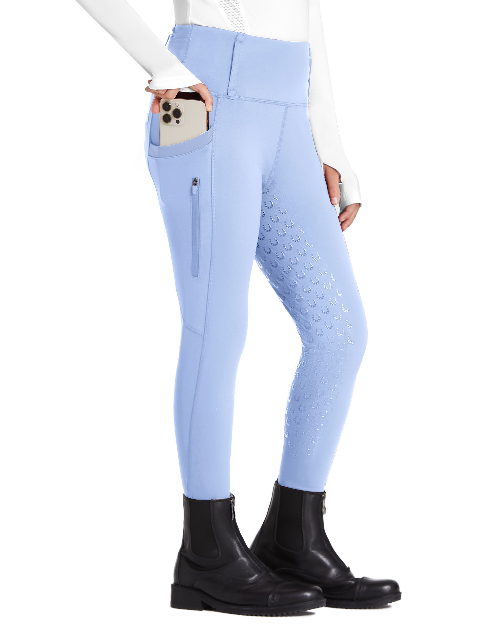 Mallas de equitación con asiento completo para niña, pantalones ecuestres de cintura alta, agarre de silicona 