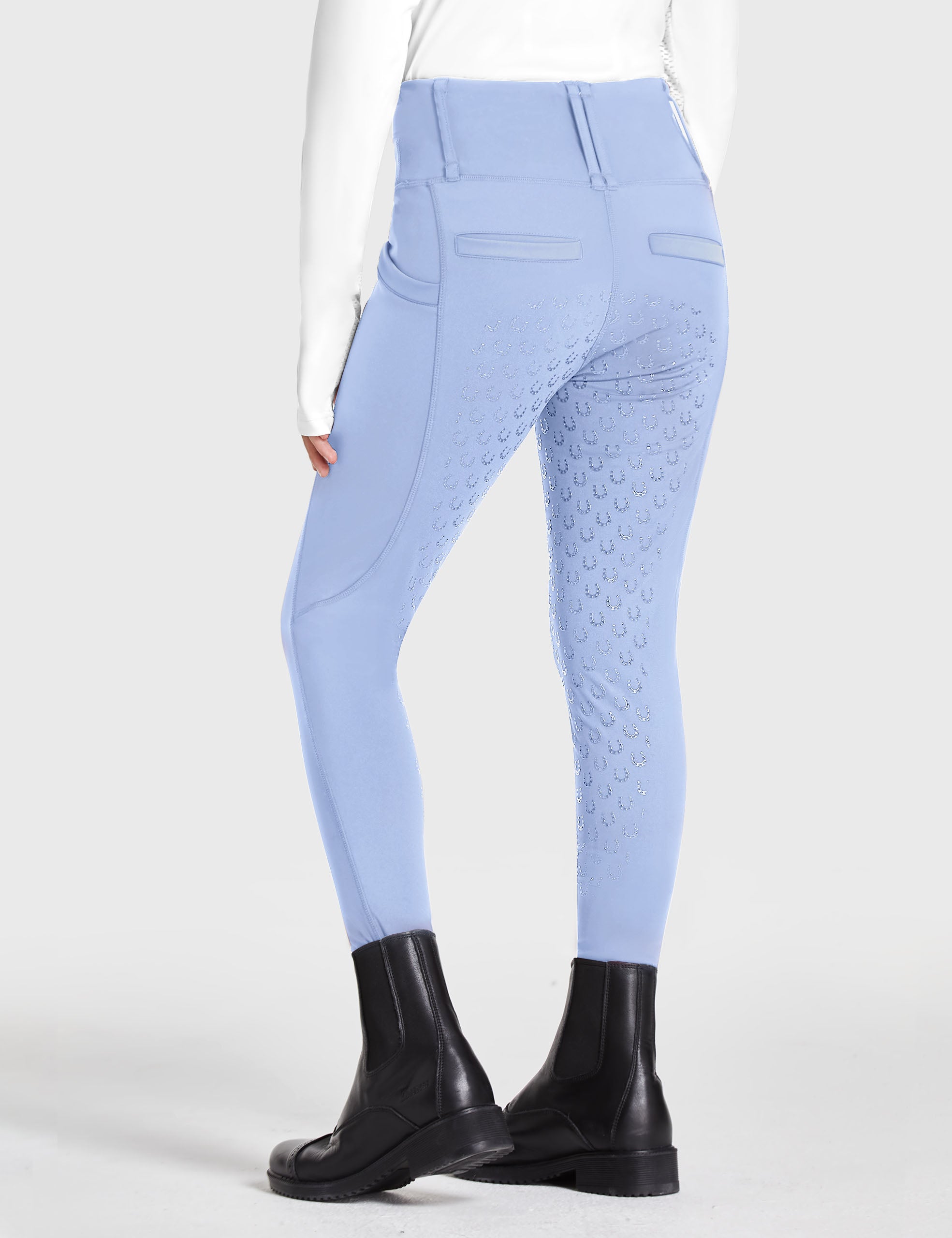Mallas de equitación con asiento completo para niña, pantalones ecuestres de cintura alta, agarre de silicona 