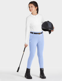 Mallas de equitación con asiento completo para niña, pantalones ecuestres de cintura alta, agarre de silicona 