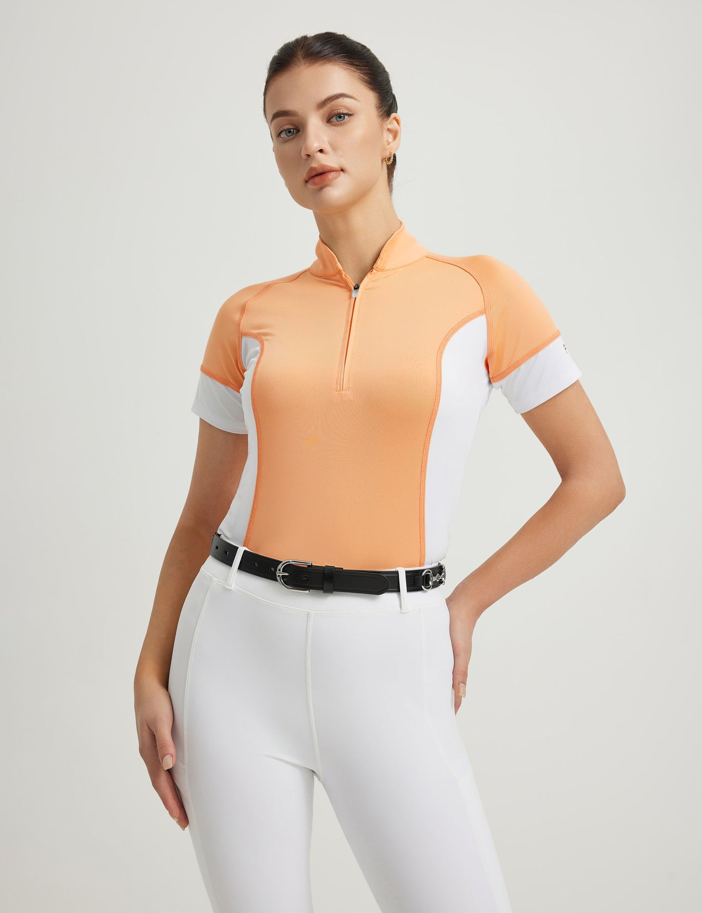 Women T-shirt Color-blocking Stand Collar