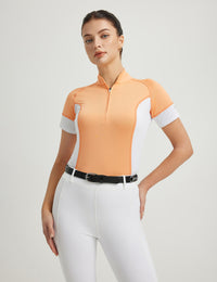 Women T-shirt Color-blocking Stand Collar