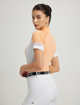 Women T-shirt Color-blocking Stand Collar