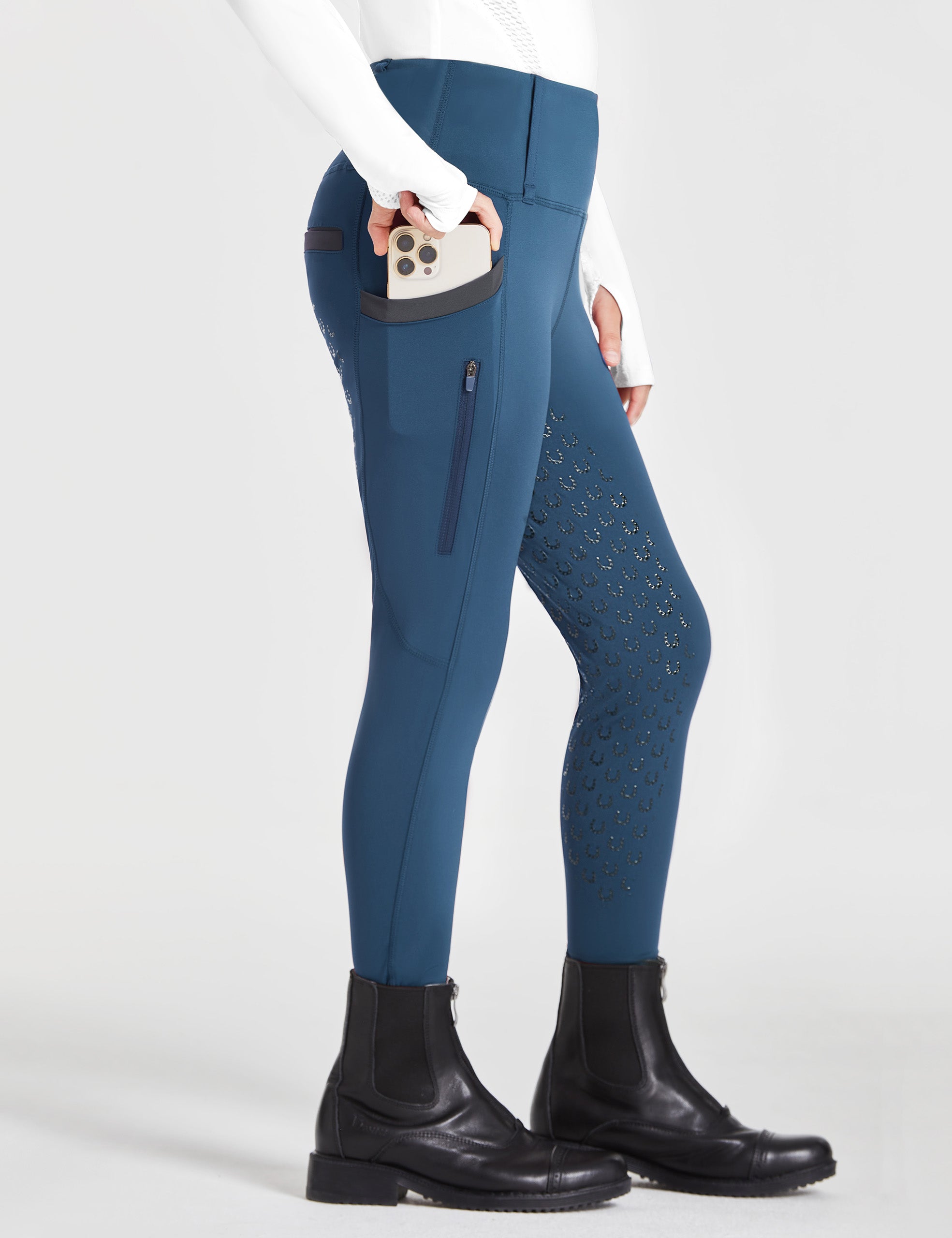 Pantalones de montar para niñas con cintura alta y bolsillos con cremallera