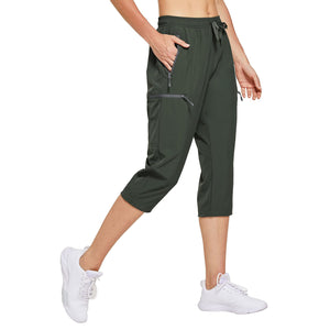 Women's Hiking Capris Quick Dry Drawstring Water Resistant Workout Zipper Pockets