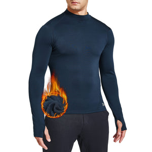 Men's Thermal Fleece Lined Long Sleeve Running Athletic Shirt with Thumbholes