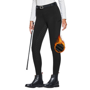 Women's Winter Horse Riding Pants with Zipper Pockets Riding Tights Fleece Lined Equestrian Breeches
