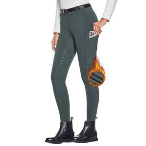 Women's Winter Horse Riding Pants with Zipper Pockets Riding Tights Fleece Lined Equestrian Breeches