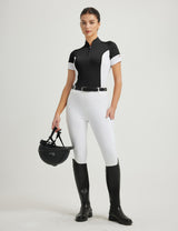Women T-shirt Color-blocking Stand Collar