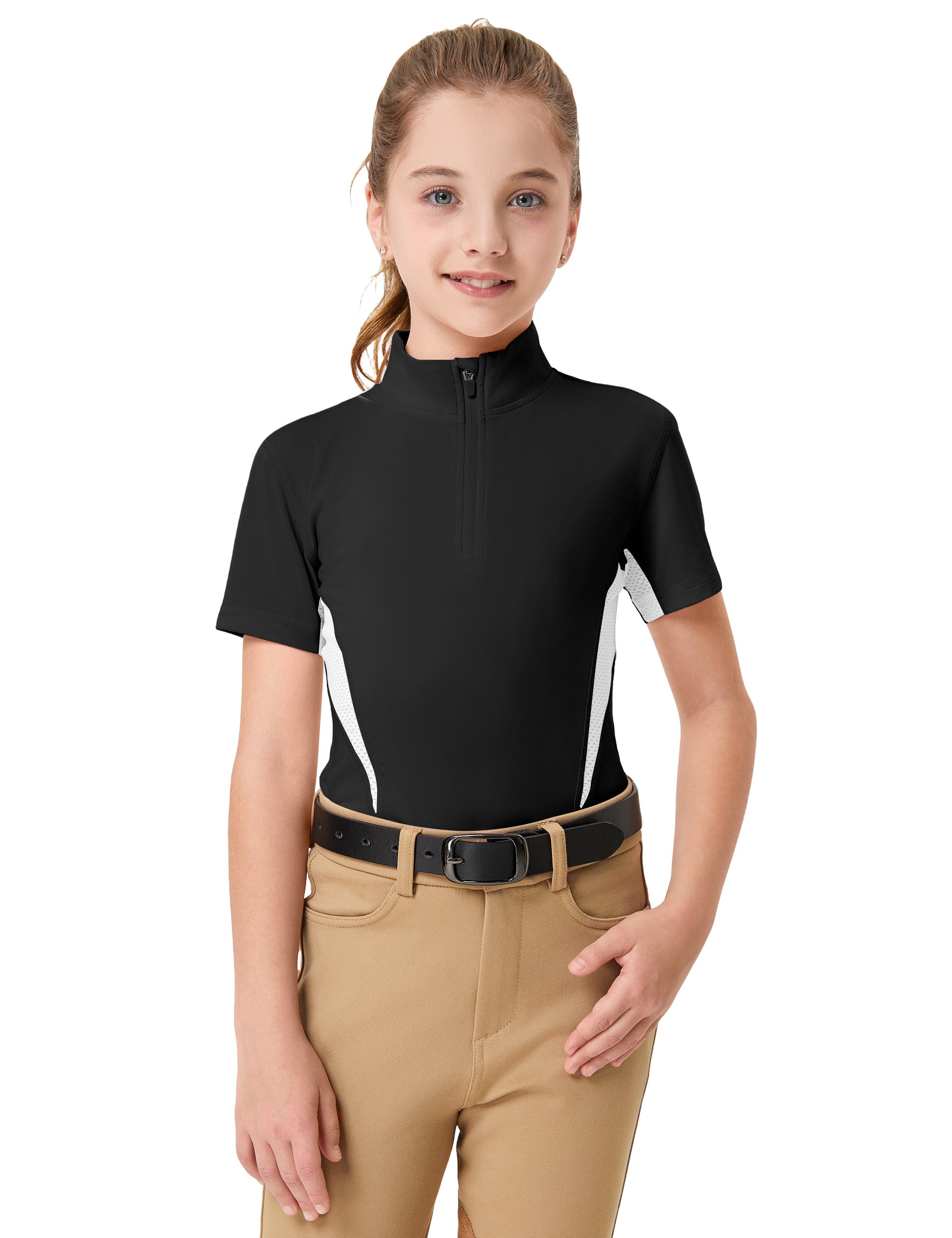 Girls T-shirt with Mesh Zip Collar