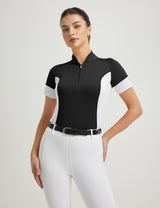 Women T-shirt Color-blocking Stand Collar