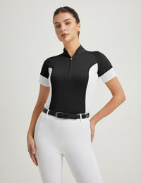 Women T-shirt Color-blocking Stand Collar