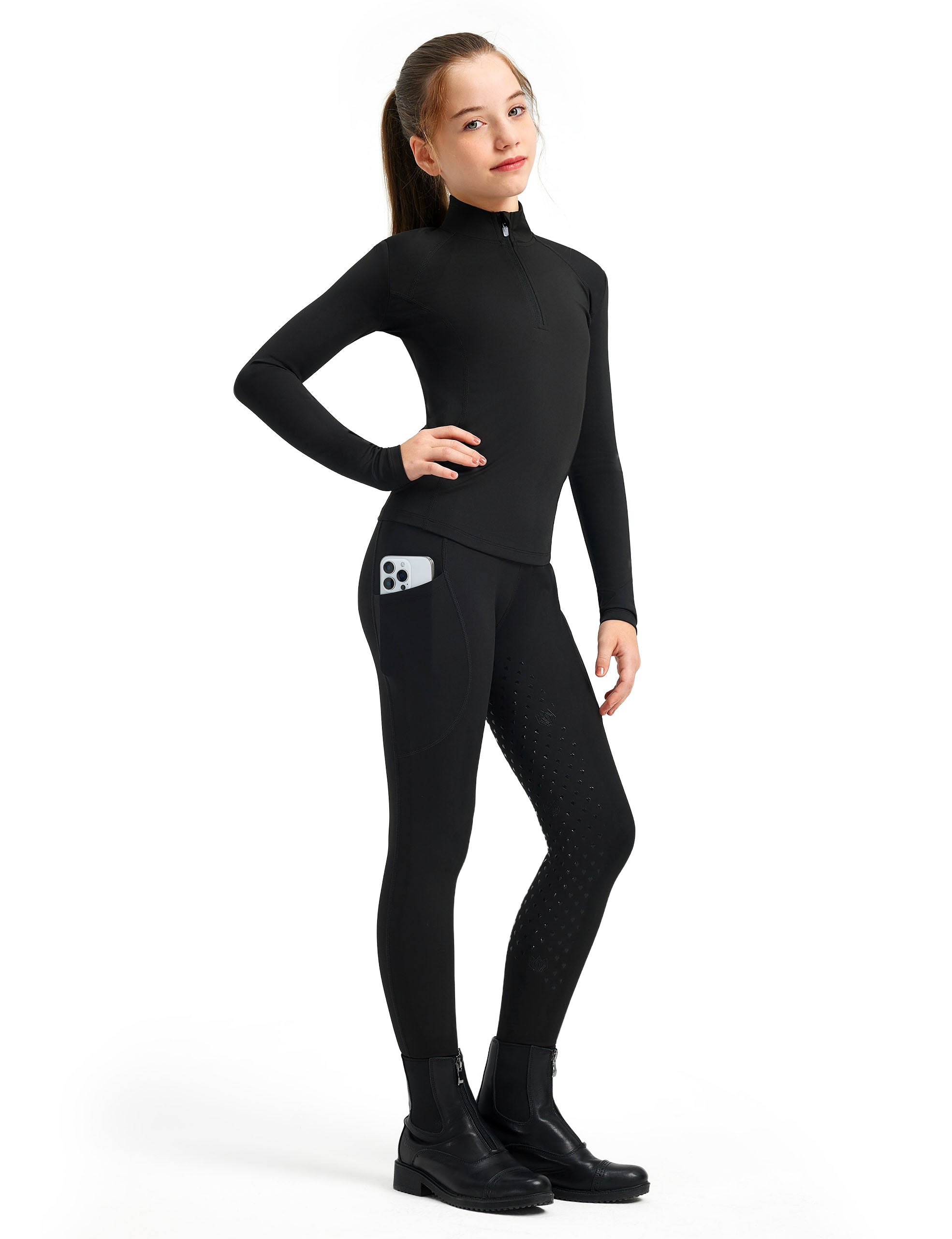 Girls Equestrian Outfit Shirt & Knee-Patch Breeches