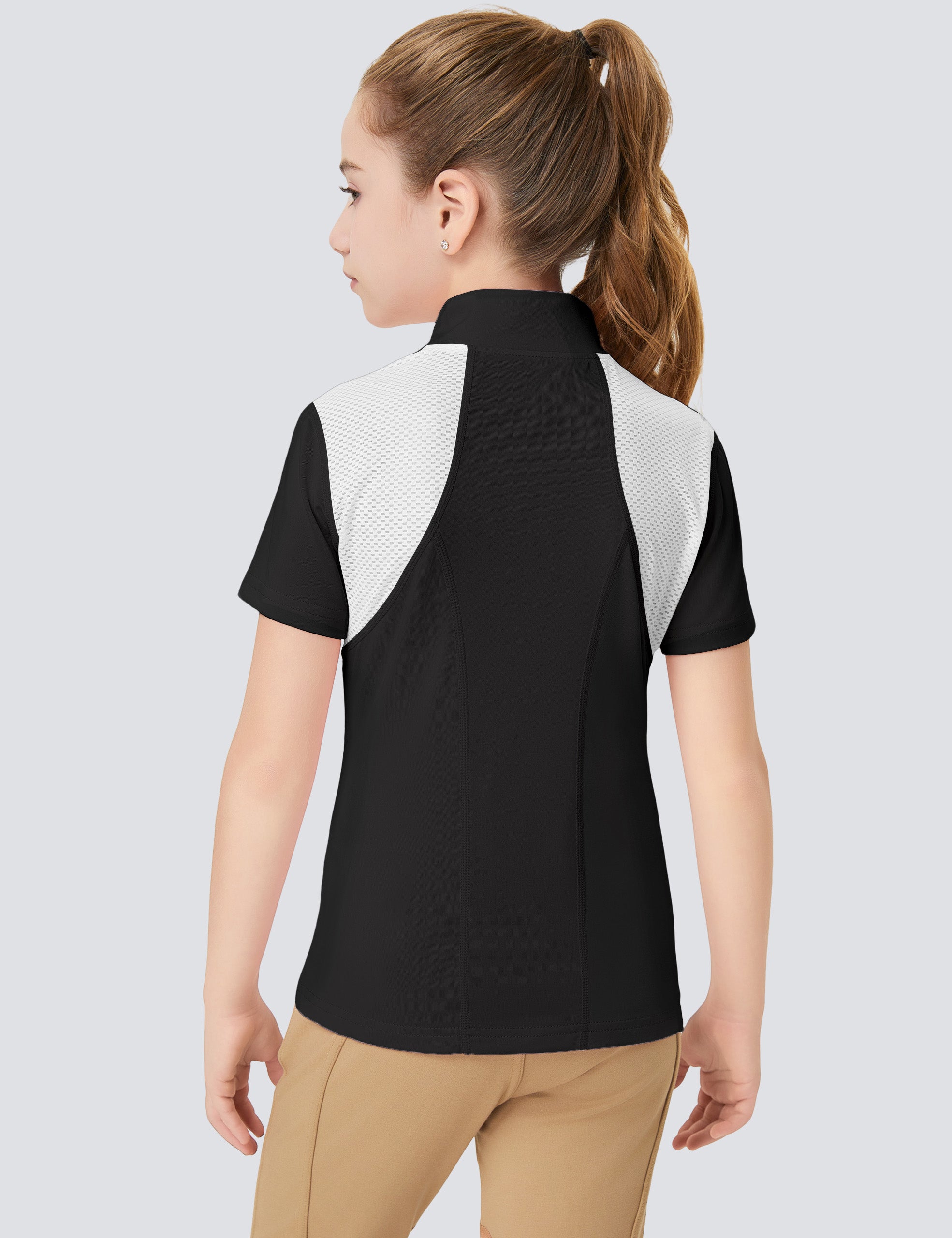 Girls T-shirt with Mesh Zip Collar