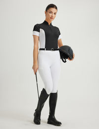 Women T-shirt Color-blocking Stand Collar