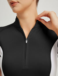 Women T-shirt Color-blocking Stand Collar