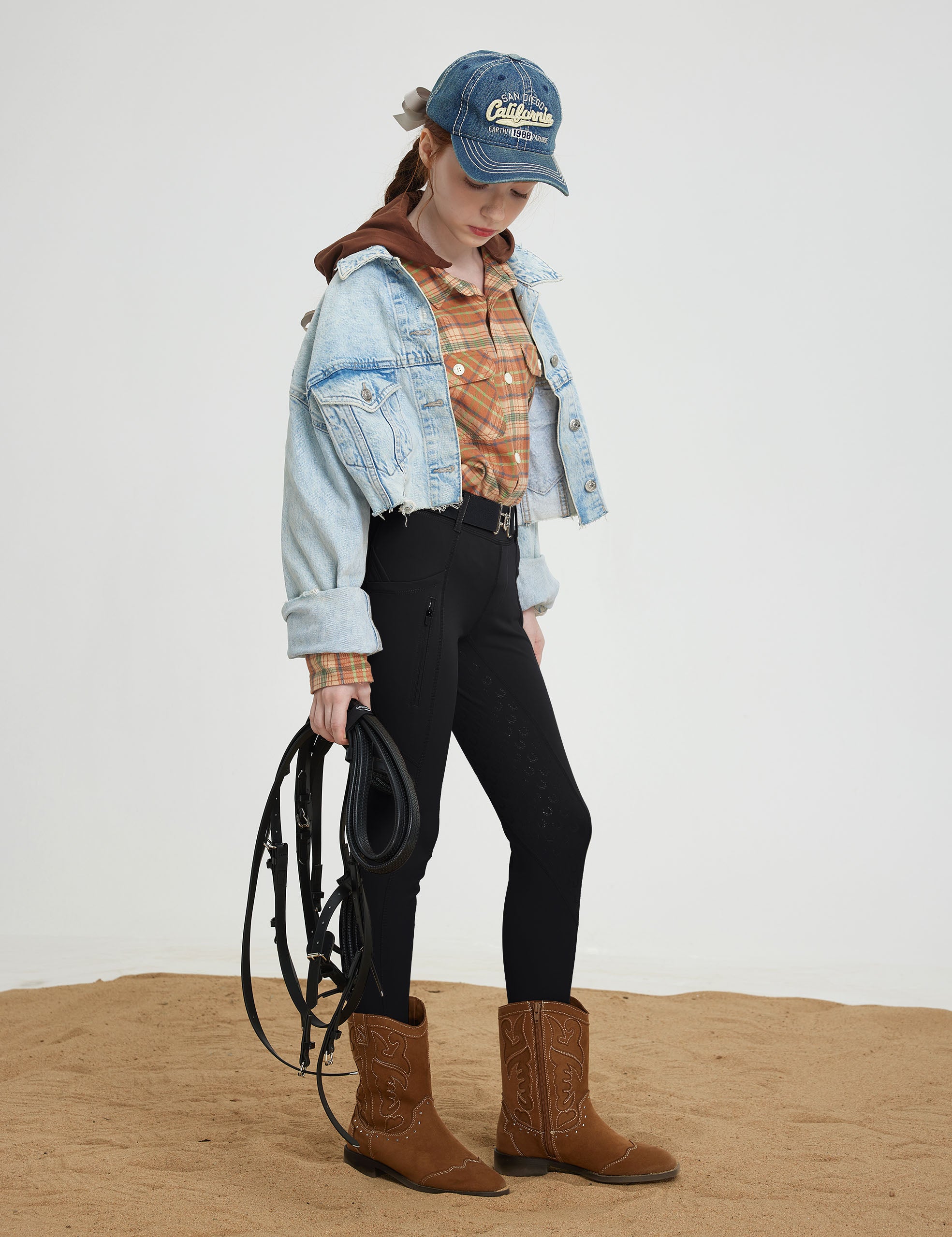 Girls Fleece Lined Full Seat Breeches Faux Back Pockets