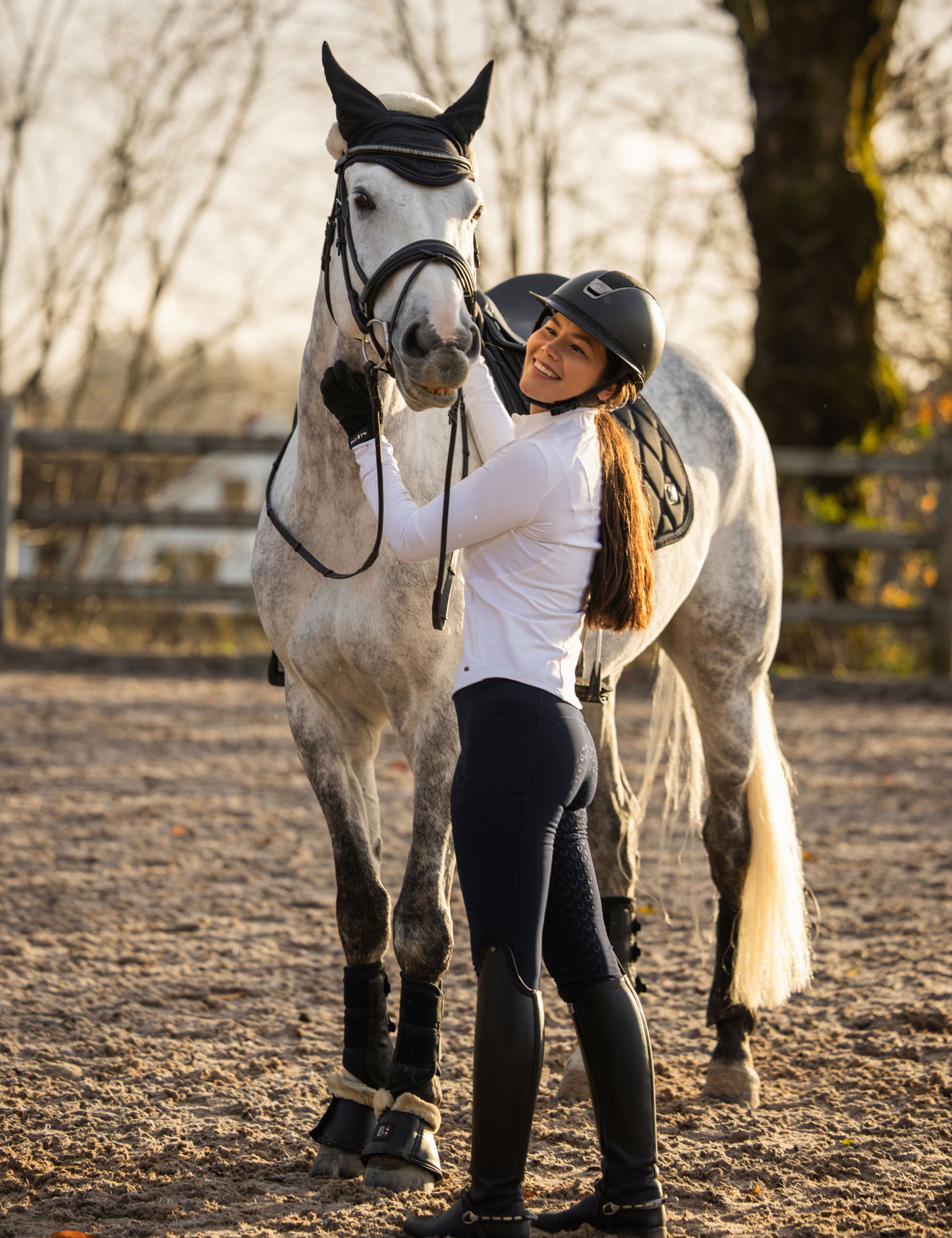 Women Fleece Lined Horse Riding Jacket Stand Collar