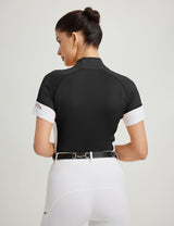 Women T-shirt Color-blocking Stand Collar