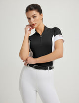 Women T-shirt Color-blocking Stand Collar