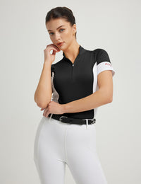 Women T-shirt Color-blocking Stand Collar