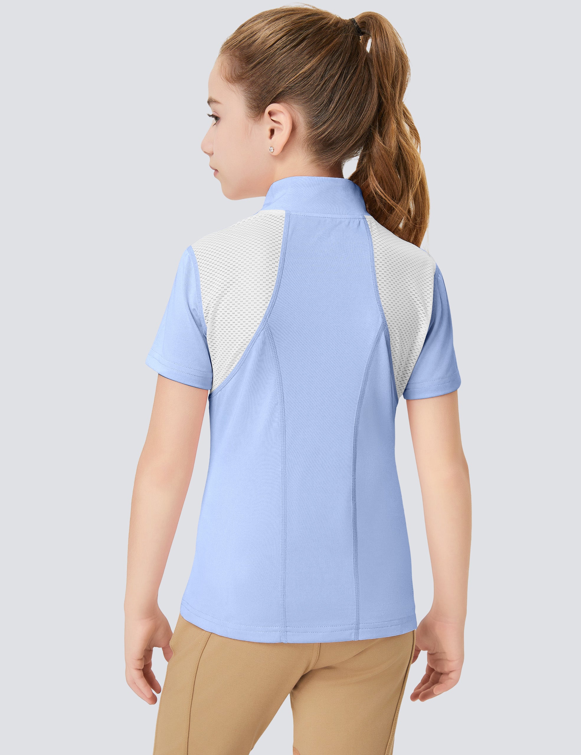 Girls T-shirt with Mesh Zip Collar