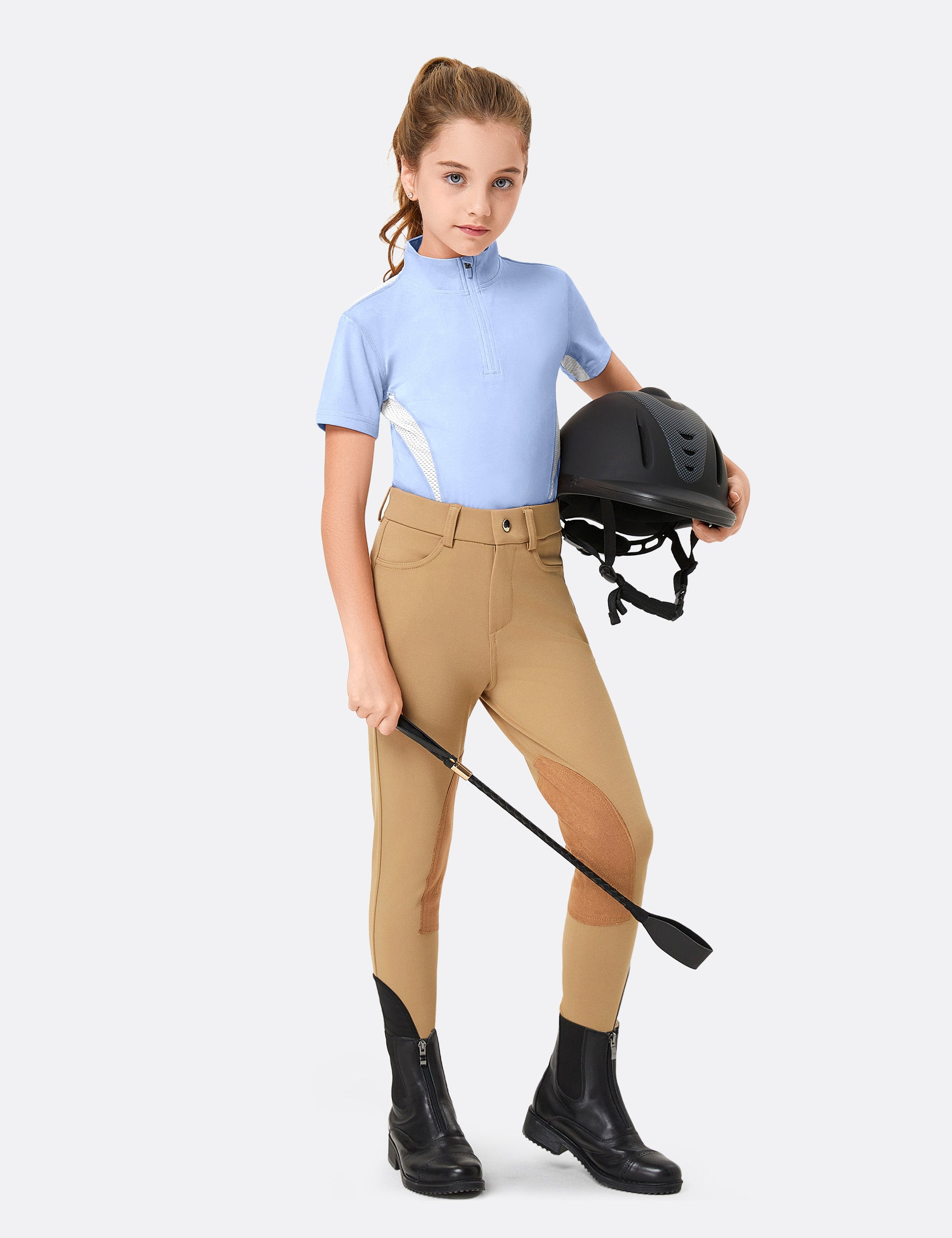 Girls T-shirt with Mesh Zip Collar