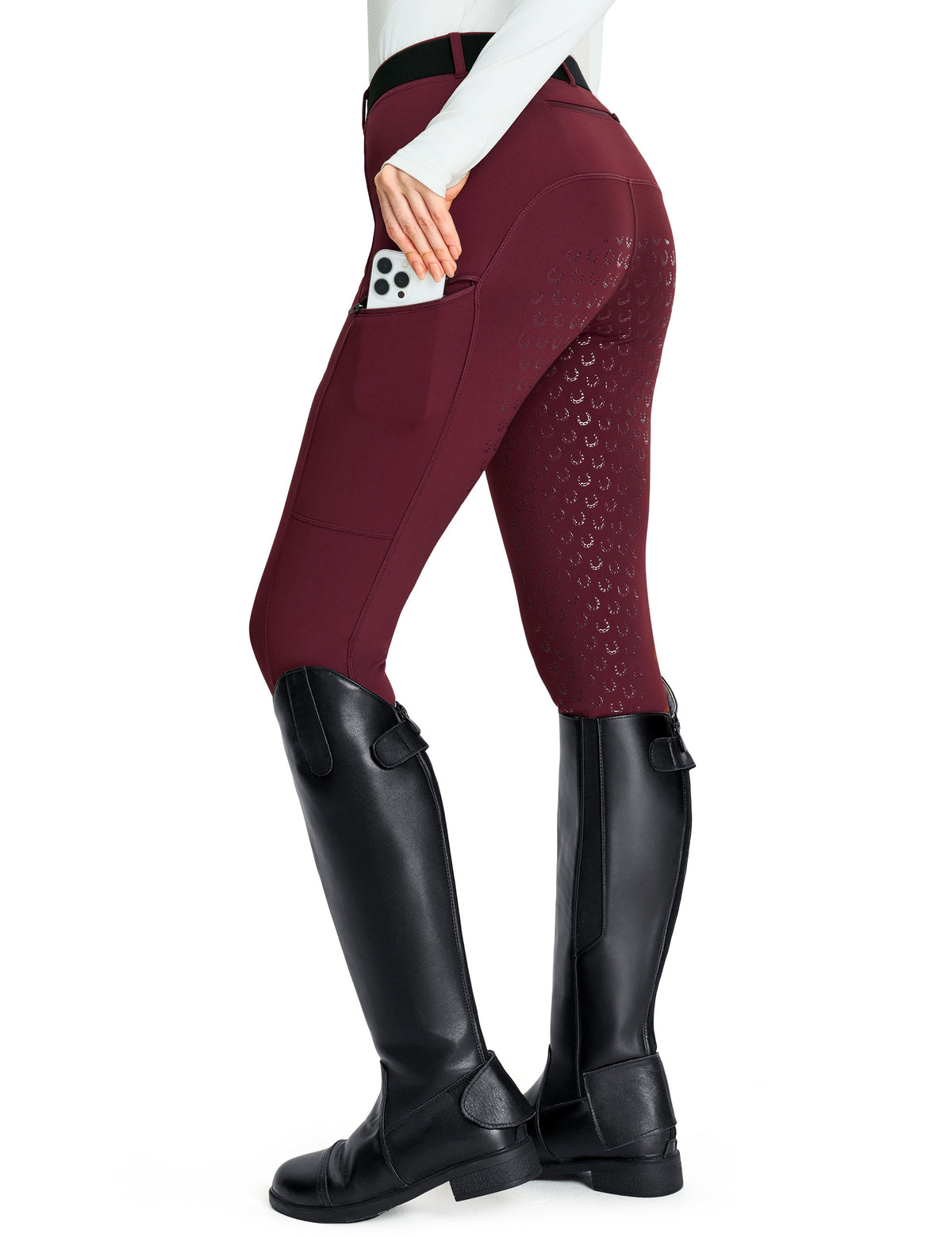 Winter-Reithose für Damen mit Reißverschlusstaschen, Reitstrumpfhose, mit Fleece gefütterte Reithose 