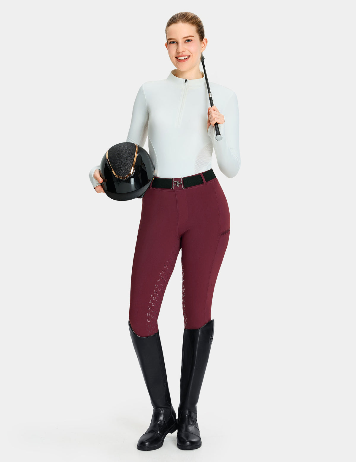 Winter-Reithose für Damen mit Reißverschlusstaschen, Reitstrumpfhose, mit Fleece gefütterte Reithose 