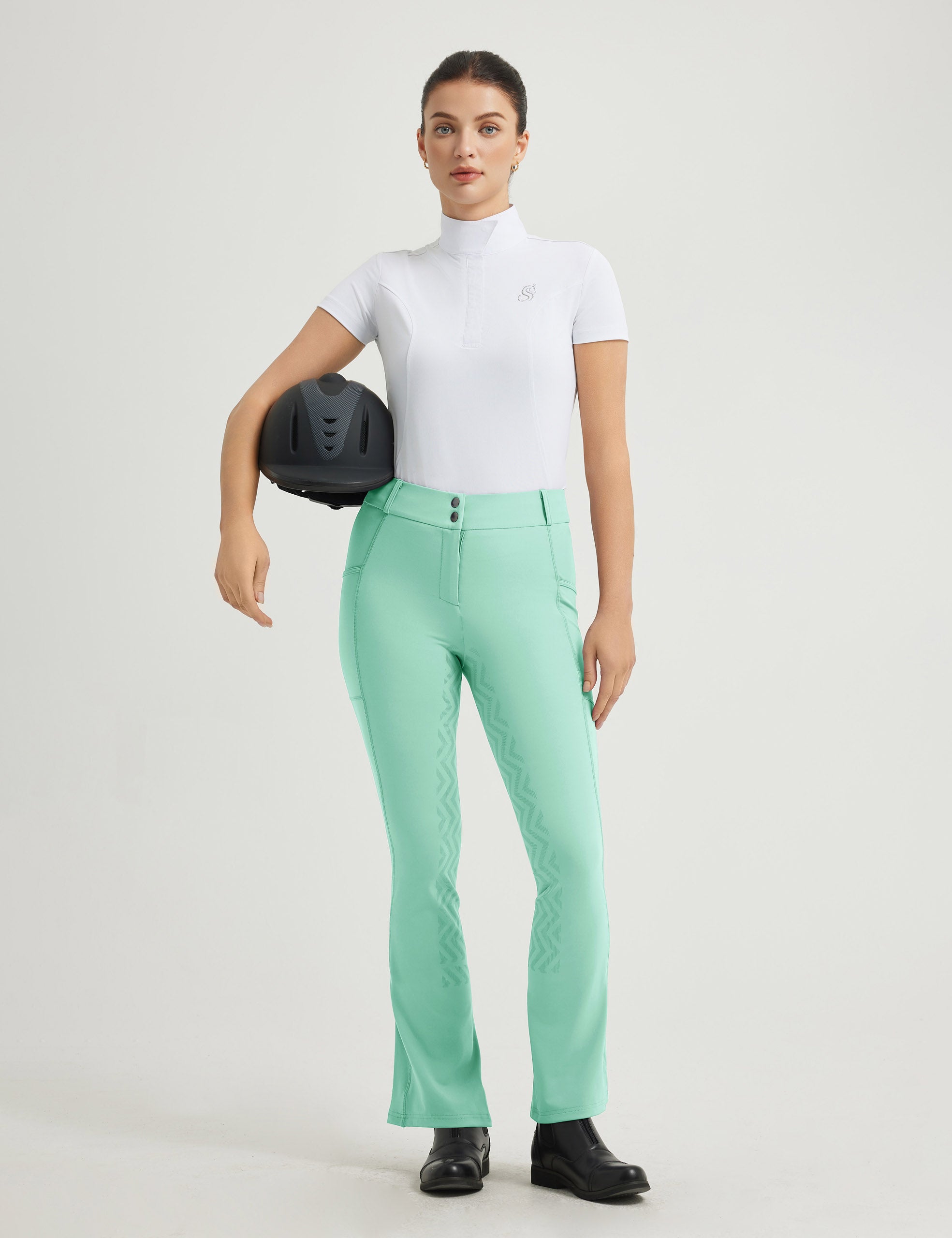 Women Full Seat Bootcut Riding Pants Button Waist