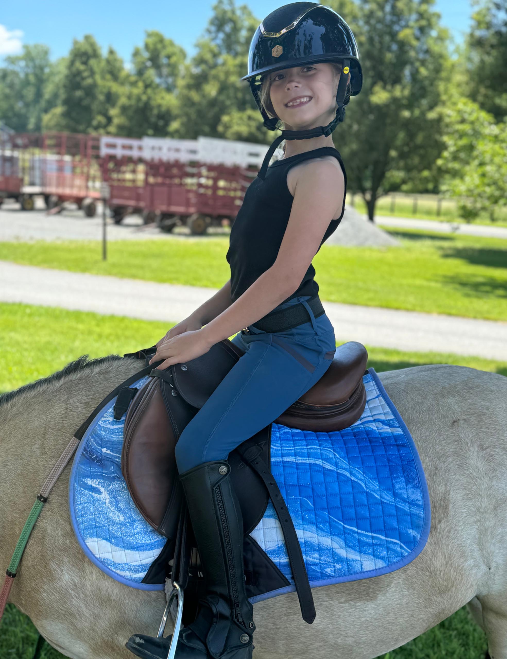 Girls Full Seat Breeches High Waist Zip Pockets