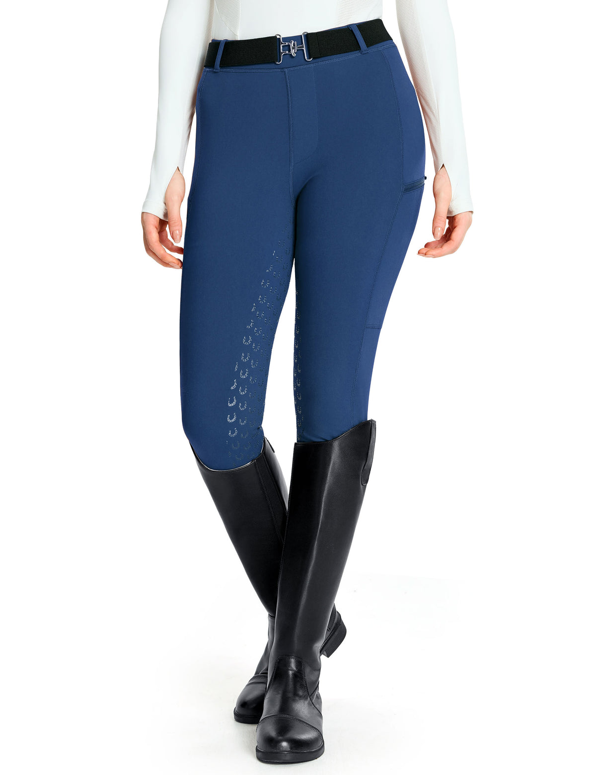 Winter-Reithose für Damen mit Reißverschlusstaschen, Reitstrumpfhose, mit Fleece gefütterte Reithose 