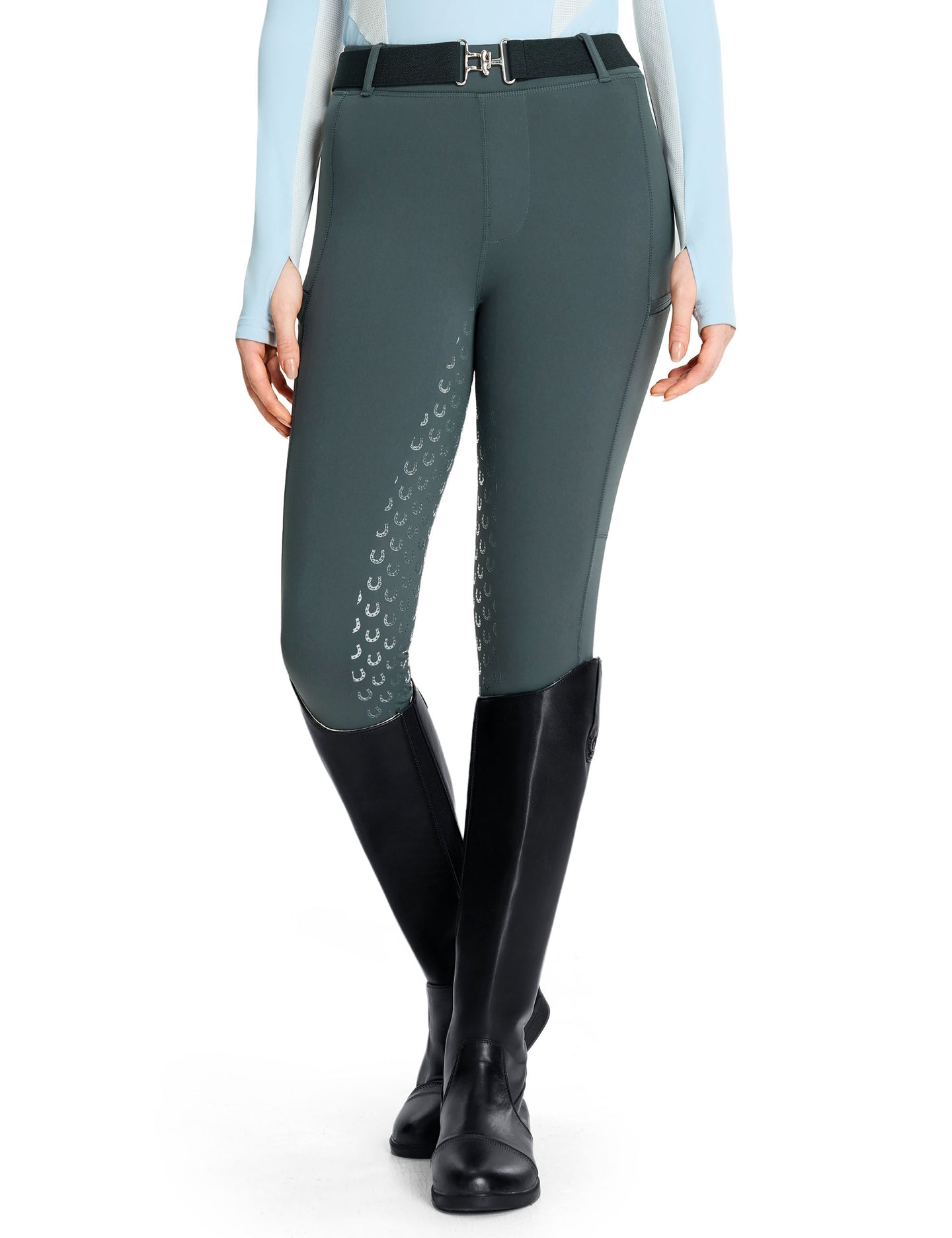 Winter-Reithose für Damen mit Reißverschlusstaschen, Reitstrumpfhose, mit Fleece gefütterte Reithose 
