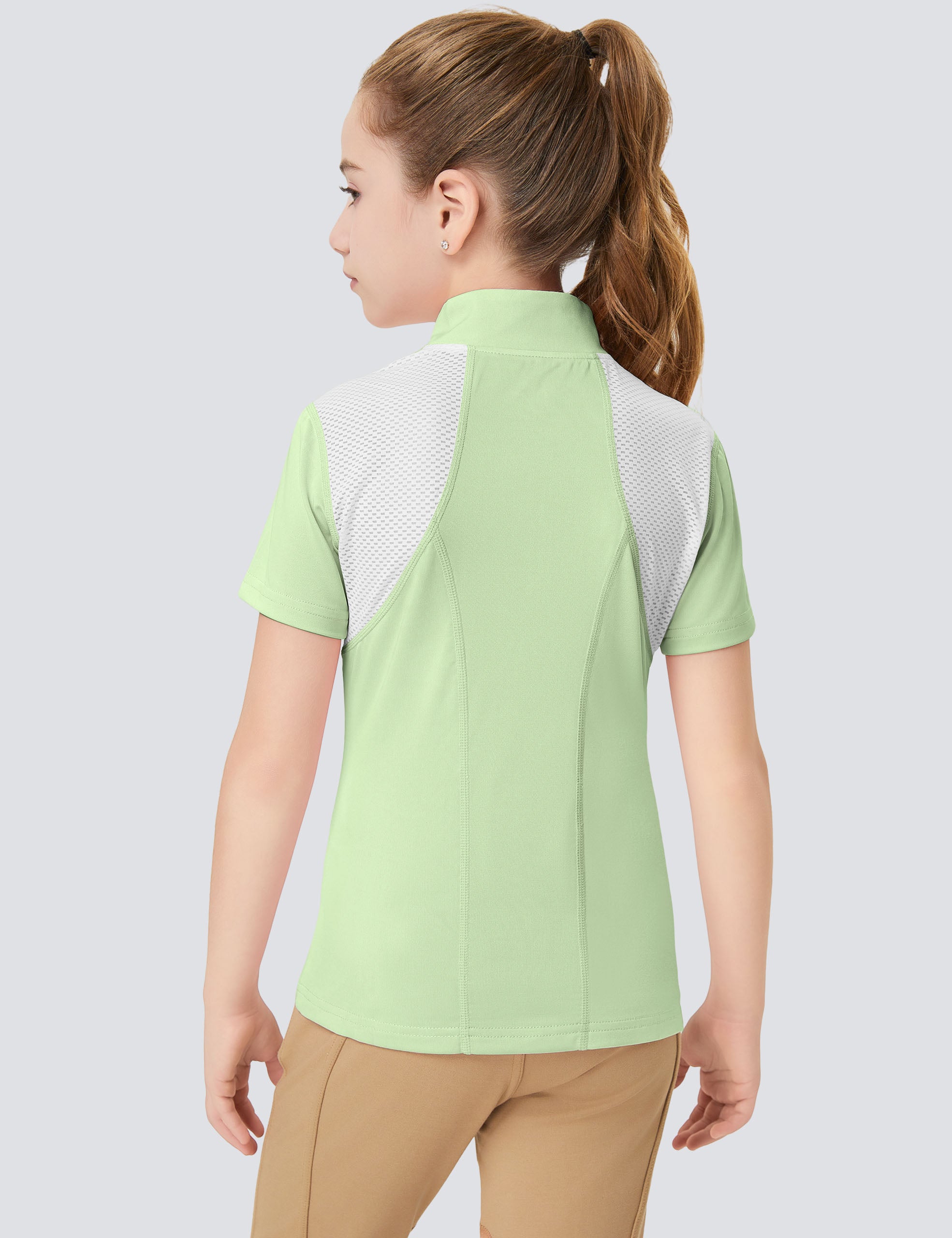 Girls T-shirt with Mesh Zip Collar
