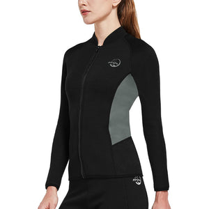 Womens' Wetsuit Top 2mm Long Sleeve Neoprene Jacket with Front Zipper for Swimming Diving Surfing Boating Kayaking Snorkeling