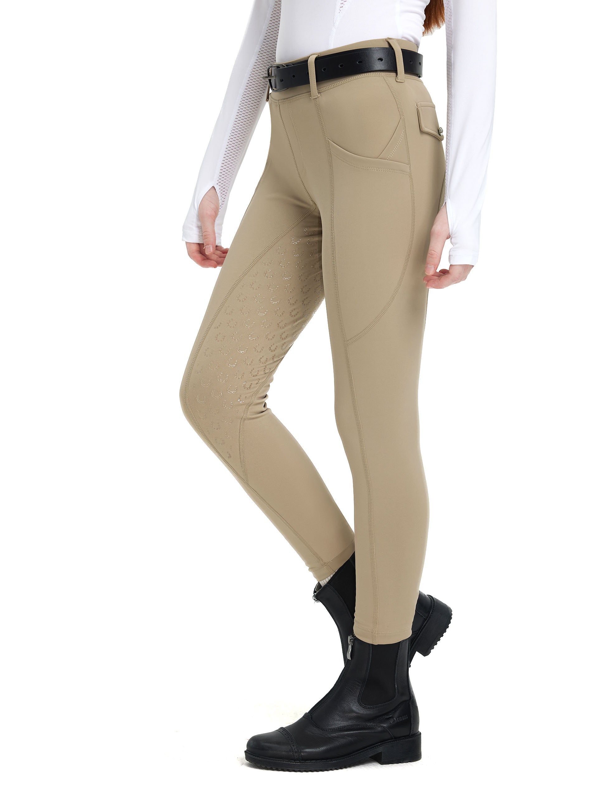Girls Fleece Lined Full Seat Breeches Faux Back Pockets