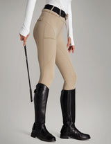 Women Fleece Lined Full Seat Breeches Faux Back Pockets