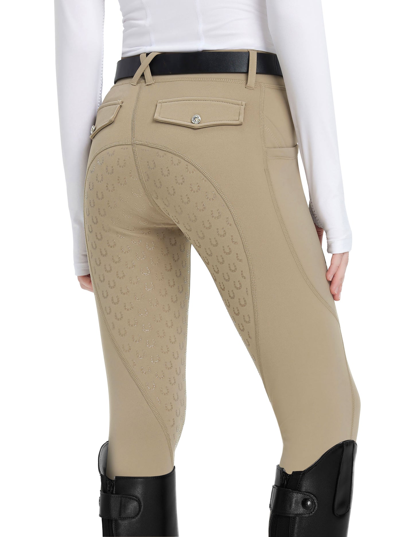 Girls Fleece Lined Full Seat Breeches Faux Back Pockets