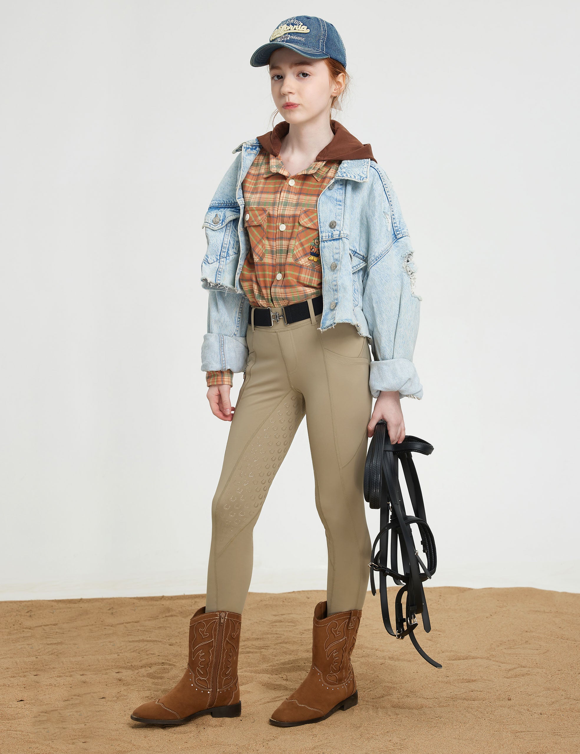 Girls Fleece Lined Full Seat Breeches Faux Back Pockets