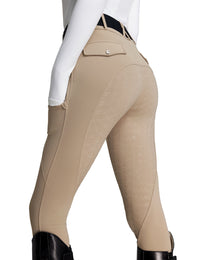 Women Fleece Lined Full Seat Breeches Faux Back Pockets